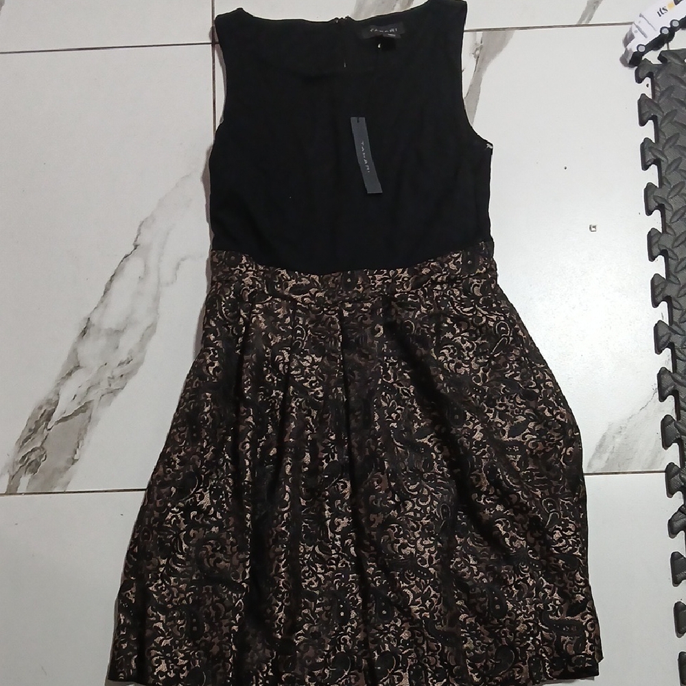 Tahari Black and Gold Midi Dress